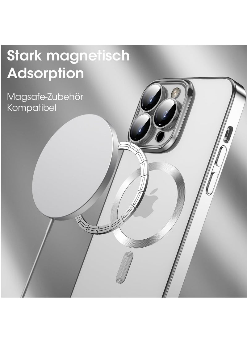 Generic - Magnetic Cover for iPhone 15 Pro MAX 6.7 Inch [Compatible with MagSafe], iPhone 15 Pro MAX Case Slim TPU Silicone Anti-Slip, Wireless Charging, iPhone 15 Pro MAX Cases, Silver - Image 1