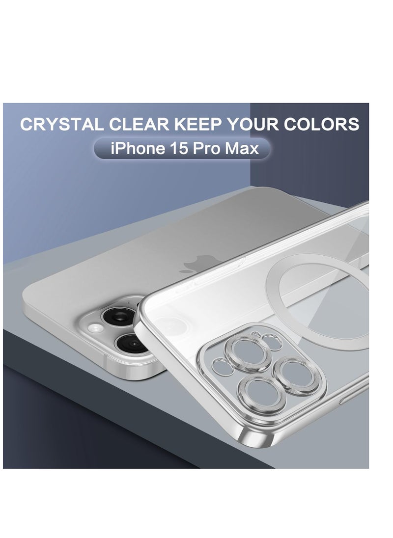 Generic - Magnetic Cover for iPhone 15 Pro MAX 6.7 Inch [Compatible with MagSafe], iPhone 15 Pro MAX Case Slim TPU Silicone Anti-Slip, Wireless Charging, iPhone 15 Pro MAX Cases, Silver - Image 1