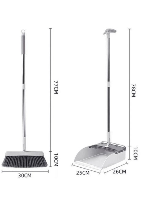 Lightweight, self-cleaning mop and dustpan set with long handle, standing for cleaning home, room, kitchen and office, made of plastic and stainless steel with high quality materials.