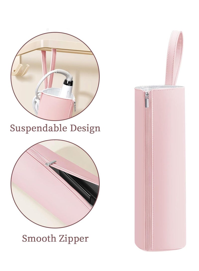 A Heat Resistant Padded Bag for Curling Iron, Hair Straightener, Flat Iron, Curling Iron Stand with Handle, Hot Hair Tool Storage Bag for Travel and Home (Pink) - Image 2
