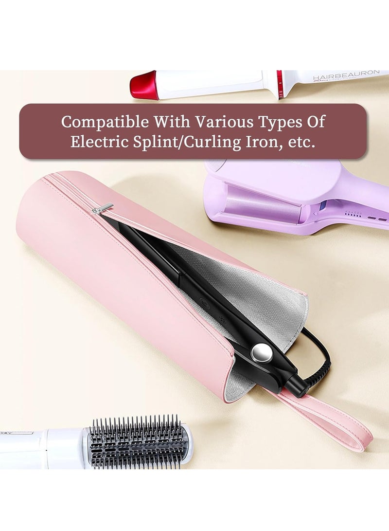 A Heat Resistant Padded Bag for Curling Iron, Hair Straightener, Flat Iron, Curling Iron Stand with Handle, Hot Hair Tool Storage Bag for Travel and Home (Pink) - Image 1
