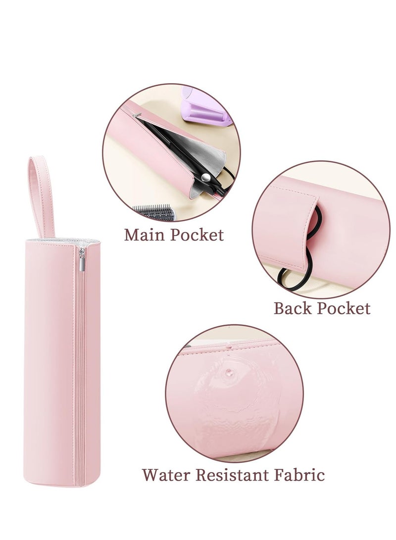 A Heat Resistant Padded Bag for Curling Iron, Hair Straightener, Flat Iron, Curling Iron Stand with Handle, Hot Hair Tool Storage Bag for Travel and Home (Pink) - Image 3