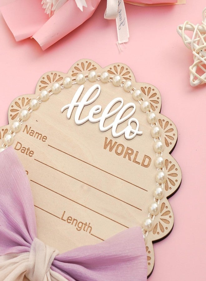 Wonhibo Pearl & Bow Newborn Announcement Sign - Baby Hospital Photo Prop Wooden Name Board Card for Birth Welcome Hello World for Girls - Image 2