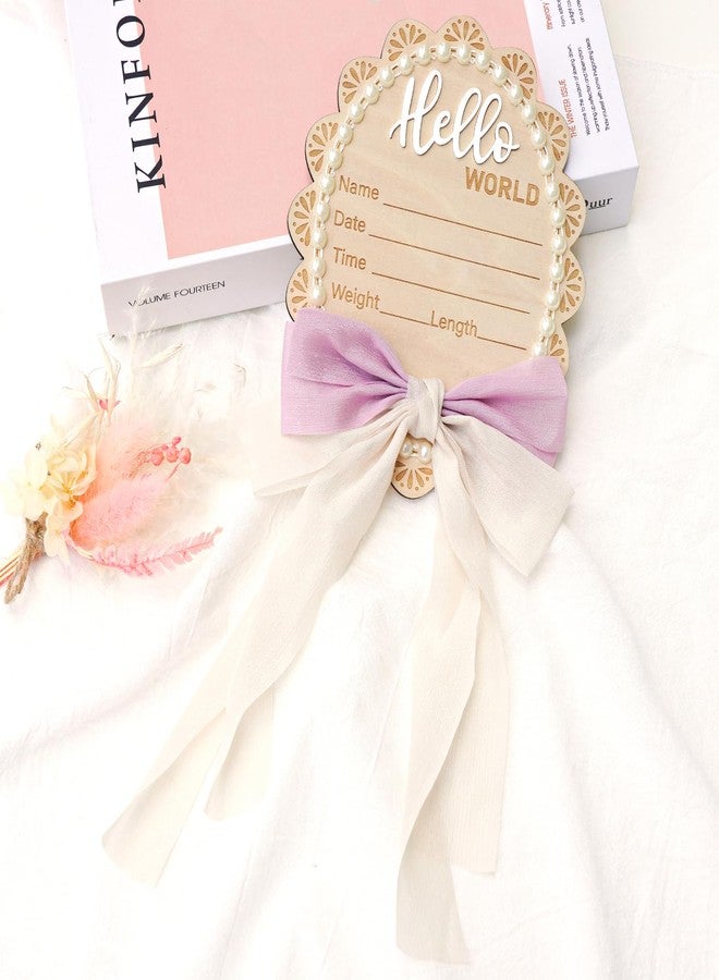 Wonhibo Pearl & Bow Newborn Announcement Sign - Baby Hospital Photo Prop Wooden Name Board Card for Birth Welcome Hello World for Girls - Image 4