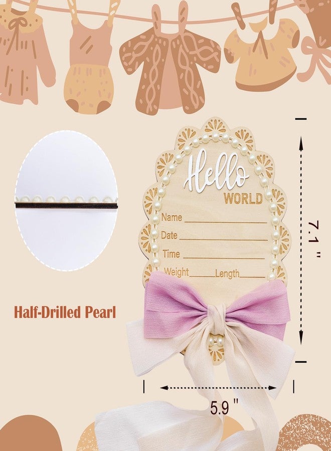 Wonhibo Pearl & Bow Newborn Announcement Sign - Baby Hospital Photo Prop Wooden Name Board Card for Birth Welcome Hello World for Girls - Image 5