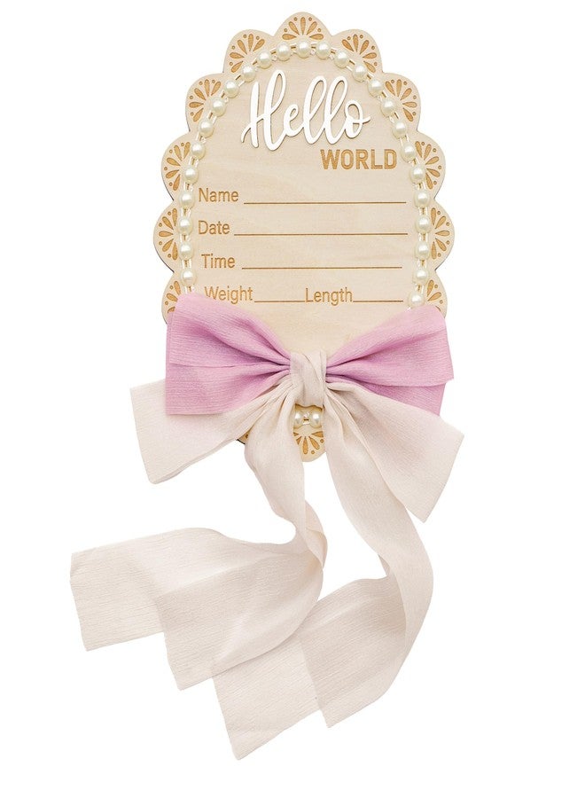 Wonhibo Pearl & Bow Newborn Announcement Sign - Baby Hospital Photo Prop Wooden Name Board Card for Birth Welcome Hello World for Girls - Image 1