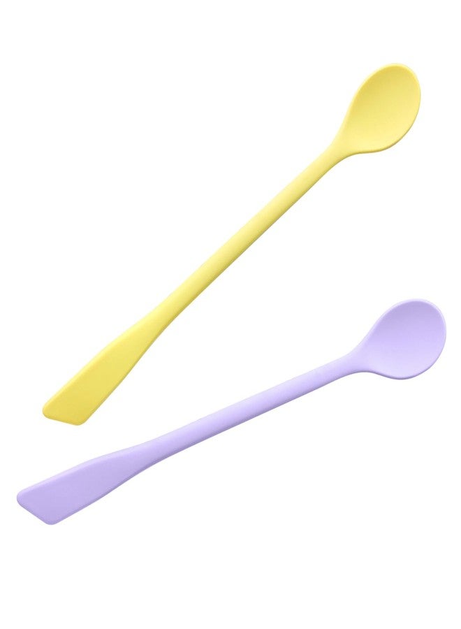 CATOSUM 2 Pcs Silicone Stirrer Stick Spoon, 10-inch & Mini Dual-Ended Food Grade reusable Spatulas for Mixing, Scraping, Coffee, Cocktail, Jam, Narrow Bottles, Yellow & Purple - Image 2