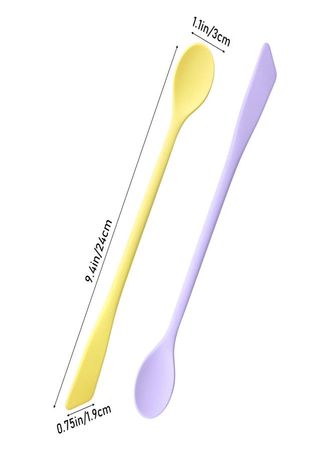 CATOSUM 2 Pcs Silicone Stirrer Stick Spoon, 10-inch & Mini Dual-Ended Food Grade reusable Spatulas for Mixing, Scraping, Coffee, Cocktail, Jam, Narrow Bottles, Yellow & Purple - Image 4