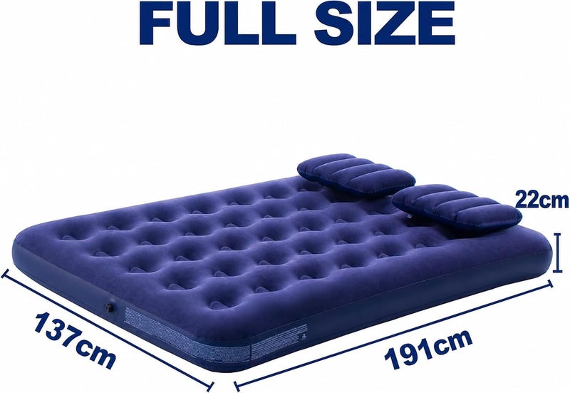 Lightweight Inflatable Air Mattress, 191 * 137 * 22cm Portable Camping Air Bed Comfort Dual-Surface Airbed, Portable Air Bed for Camping, Home & Travel, Flocked Airbed, Blue - Image 5