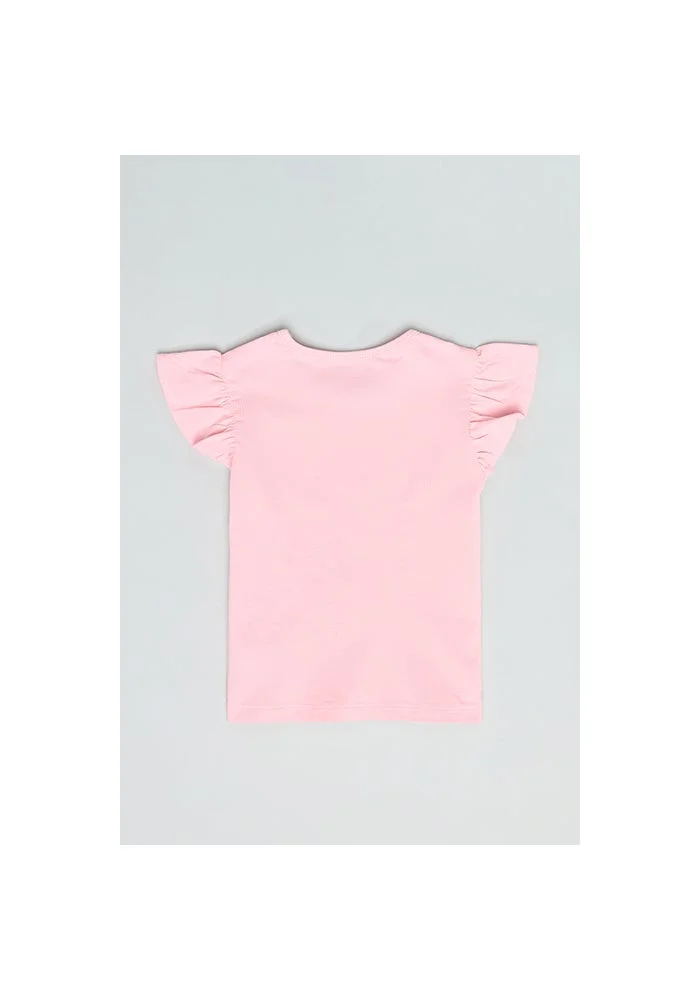 أر أند بي Butterfly Print Top with Crew Neck and Flutter Sleeves