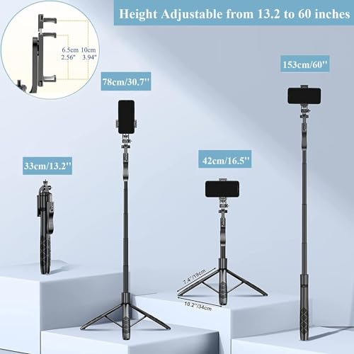 ADZOY ADL-L16 (2025) | Selfie Stick Phone Tripod | Bluetooth Remote | 60" (5Ft) Extendable Stand |iPhone Android Camera | 360° Rotation |Overhead Phone Holder Stabilizer |Vlog | Live Stream | Online - Image 2