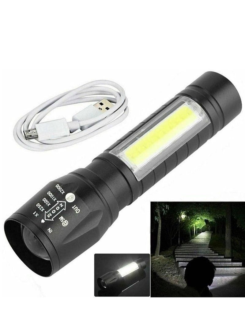 360 Flashlight with Side Light COB LED USB Rechargeable Super Bright Torch, Outdoor Emergency Lighting - Black (smal)  - Image 5