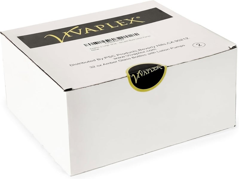 Vivaplex زجاجات فيفابلكس الكبيرة 32 أونصة فارغة من الزجاج الكهرماني مع مضخات لوشن سوداء - Image 2