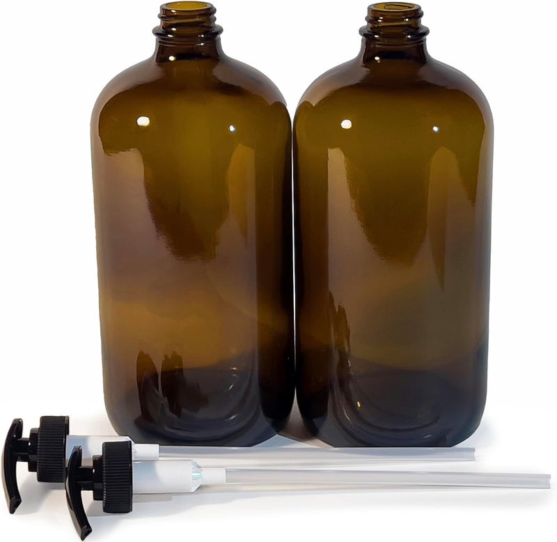 Vivaplex زجاجات فيفابلكس الكبيرة 32 أونصة فارغة من الزجاج الكهرماني مع مضخات لوشن سوداء - Image 4