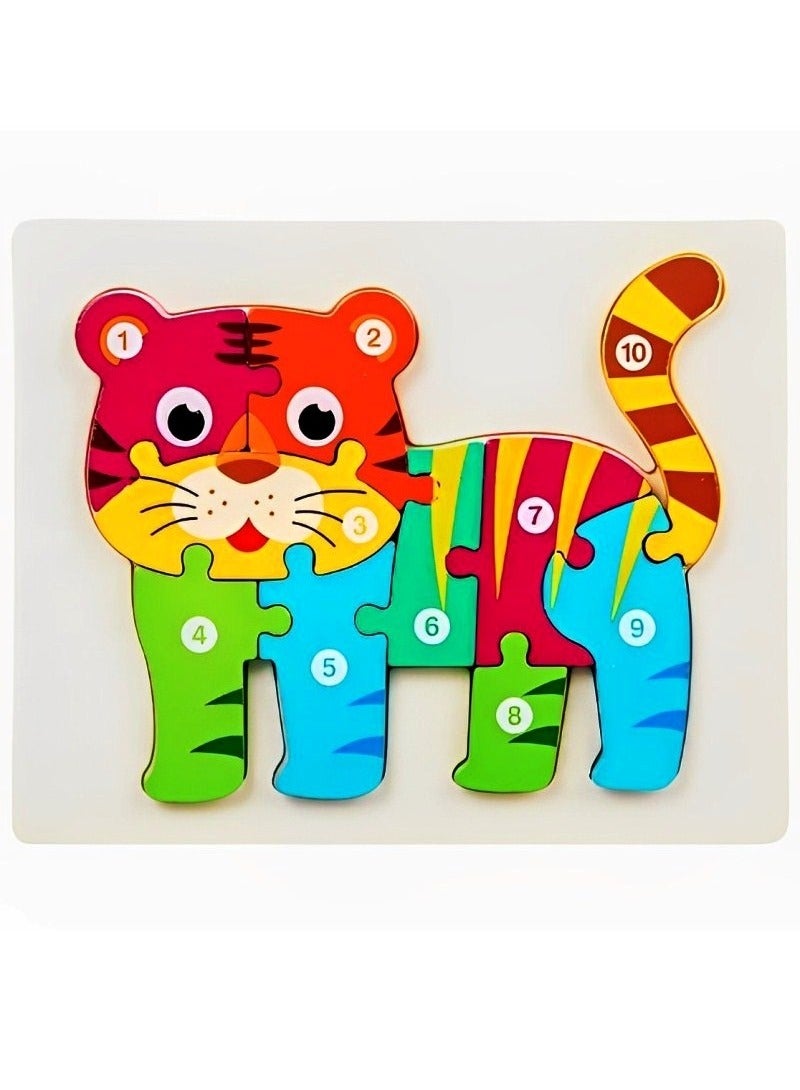 Wooden 3D Puzzles, Colored Animal Style, Teacher Parents Early Learning Support Tools, Attractive Colors and Patterns, Montessori  Motor Skill Development Toys, Ideal Kids Gift (Cat Shape) - Image 1