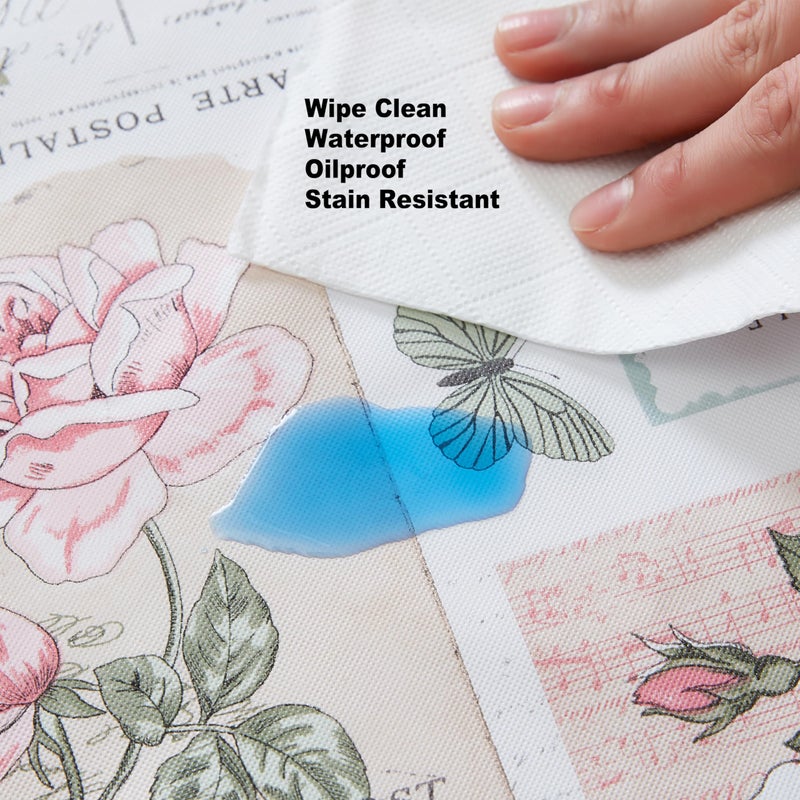 Newbridge Spring and Easter Vinyl Square Tablecloth, 52 x 52 Inch, Bella Rose and Bird Postcard Print Flannel Backed Table Cloth, Vintage Pink Floral - Image 5
