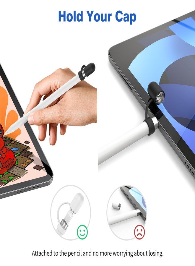 iMangoo for Apple Pencil 1st Generation Cap Magnetic Replacement Cover+3 Pack Anti Lost Silicone Protective Strap Cap Holder Keeper for iPencil Gen 1 Stylus Pen Top Accessories (White, Black, Blue) - Image 4
