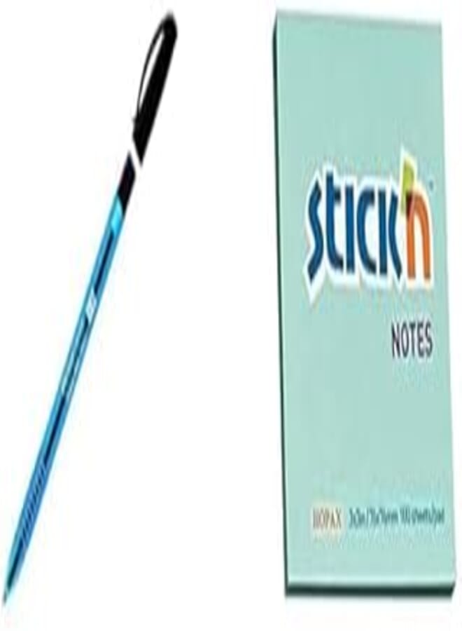 Faber-Castell 1431 Medium 1.0 mm Ball Pen + Stick'n 76mm x 76mm notes pad green x 12