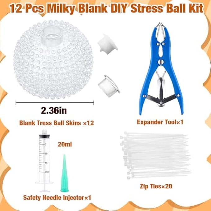 Simgoing 12 Pcs DIY Stress Ball Making Kit, Blank Stress Pressure Ball Skin Kit with Vacuum Evacuating Device & Expander Tool Make Your Own Fidget Pressure Balls for Adults(Spiky) - Image 2