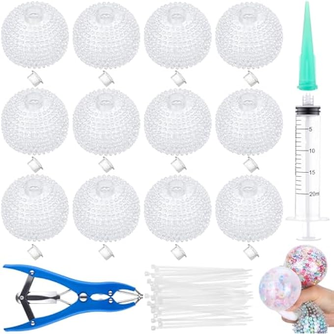 Simgoing 12 Pcs DIY Stress Ball Making Kit, Blank Stress Pressure Ball Skin Kit with Vacuum Evacuating Device & Expander Tool Make Your Own Fidget Pressure Balls for Adults(Spiky) - Image 1