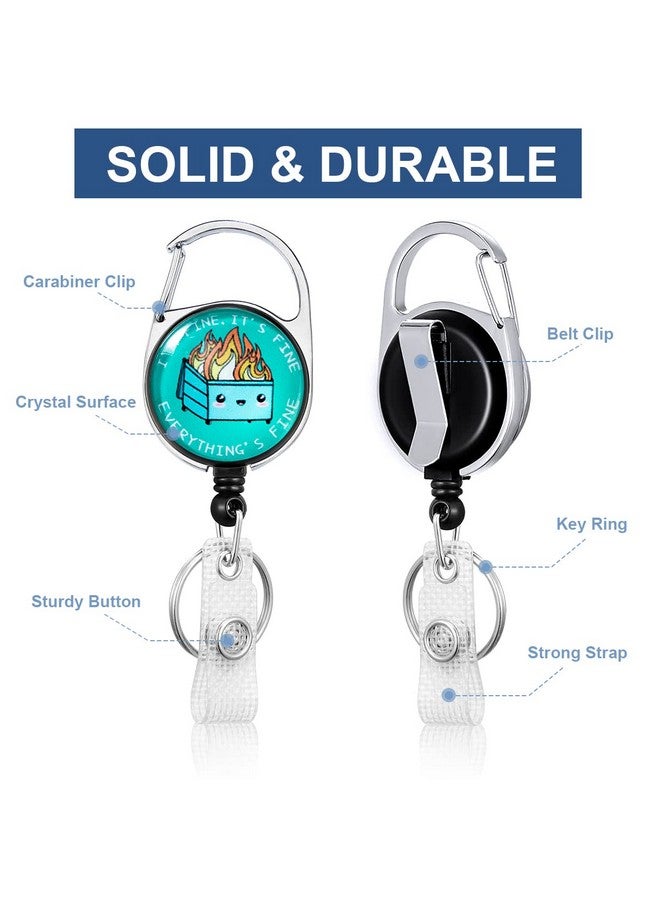 HASFINE 4 Pack Funny Dumpster Fire Badge Reel Retractable I'M Fine It'S Fine Id Badge Holder With Heavy Duty Carabiner And Clip Keyring For Office Staff Nurse Teacher Studen - Image 3