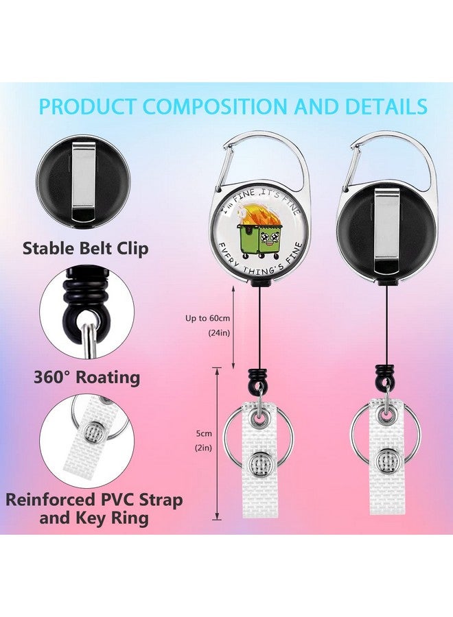 HASFINE 4 Pack Funny Dumpster Fire Badge Reel Retractable I'M Fine It'S Fine Id Badge Holder With Heavy Duty Carabiner And Clip Keyring For Office Staff Nurse Teacher Studen - Image 5