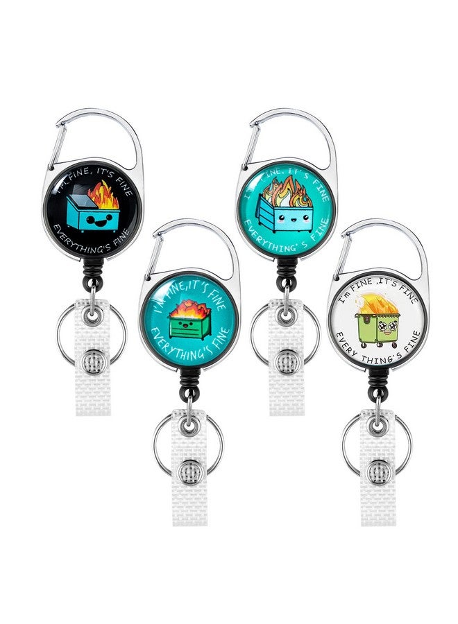 HASFINE 4 Pack Funny Dumpster Fire Badge Reel Retractable I'M Fine It'S Fine Id Badge Holder With Heavy Duty Carabiner And Clip Keyring For Office Staff Nurse Teacher Studen - Image 1