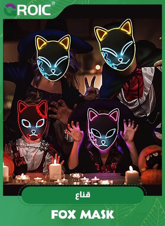 GROIC قناع فوكس LED قناع حفلة، قناع قاتل الشياطين، قناع كوسبلاي، قناع انمي ياباني متوهج، أدوات تصوير ألعاب، ألعاب تظاهر - Image 4