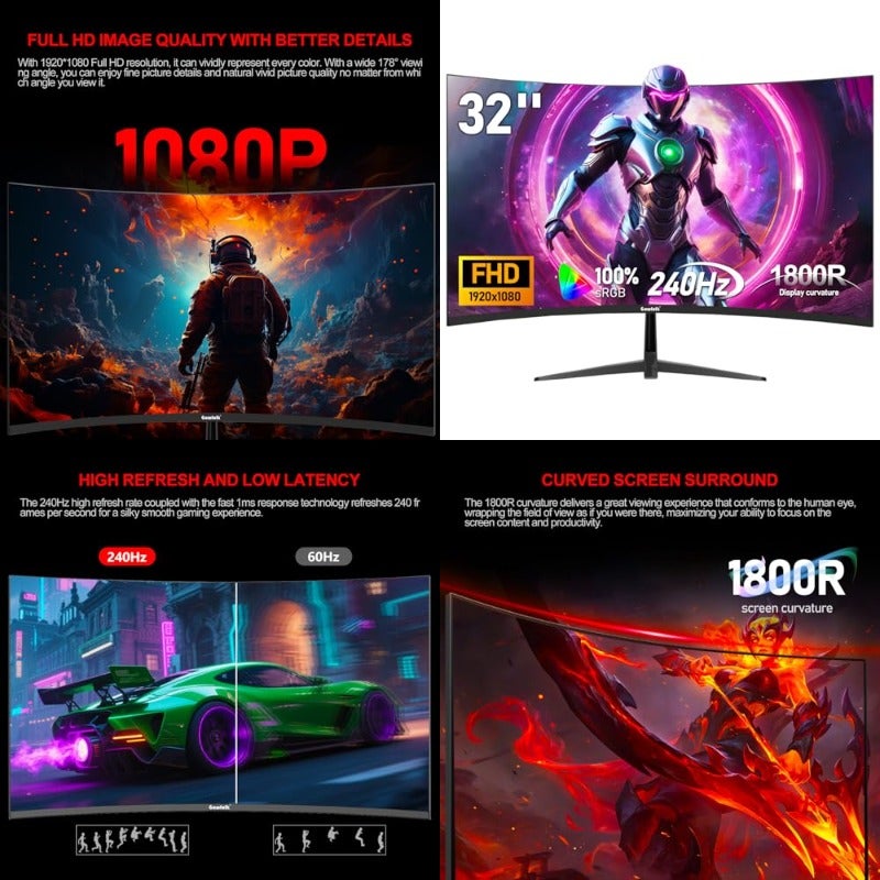 جاوفولك Gawfolk Gaming Monitor Fhd Curved 1800r 32 inch