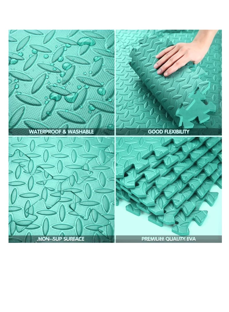 6 بلاط (60x60x2.5cm كل بلاط) بلاط أرضية الرغوة، طفل الزحف حصيرة & الصالة الرياضية المنزلية حصيرة اليوغا، ناعمة غير سامة سميكة متشابكة مربع لغز لعب حصيرة للأطفال الصغار، ممارسة اللياقة البدنية للأطفال، Playpen سجادة الزحف (الأخضر) - Image 3