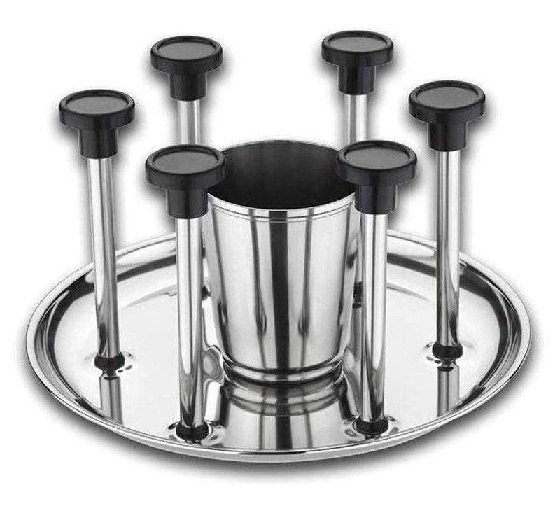 dhavl Stainless Steel and Virgin Glass Holder for 6 Glasses and Glass Stand Steel for KitchenDining Table Steel Glass Stand Virgin Stainless Steel - Image 1