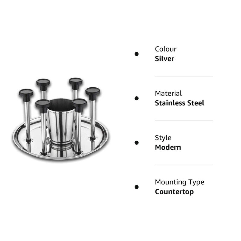 dhavl Stainless Steel and Virgin Glass Holder for 6 Glasses and Glass Stand Steel for KitchenDining Table Steel Glass Stand Virgin Stainless Steel - Image 5
