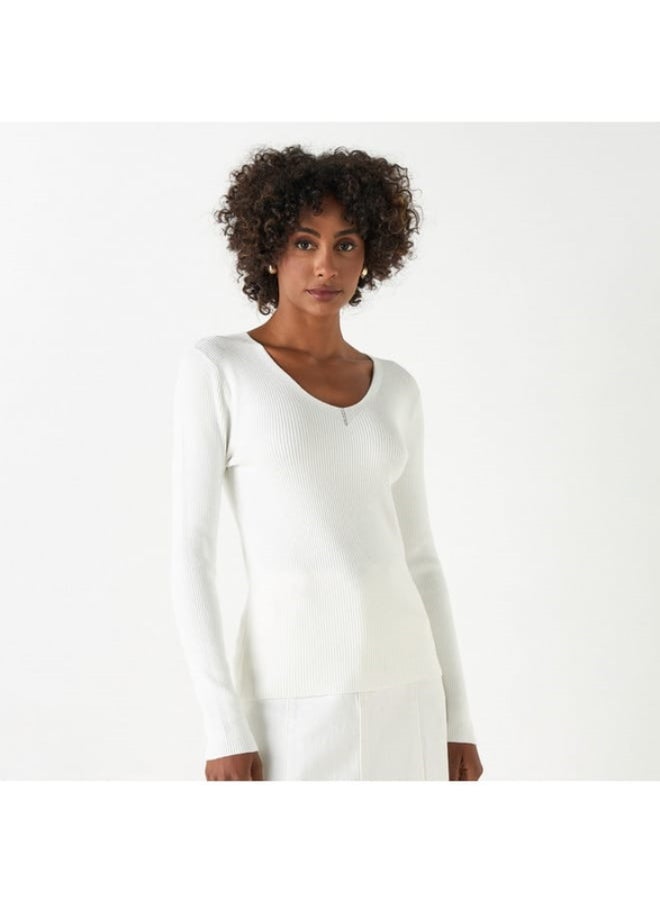 2Xtremz - 2Xtremz Ribbed V-Neck Sweater with Long Sleeves - Image 1