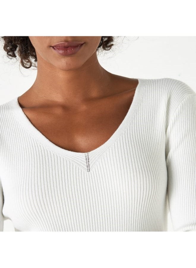 2Xtremz - 2Xtremz Ribbed V-Neck Sweater with Long Sleeves - Image 1
