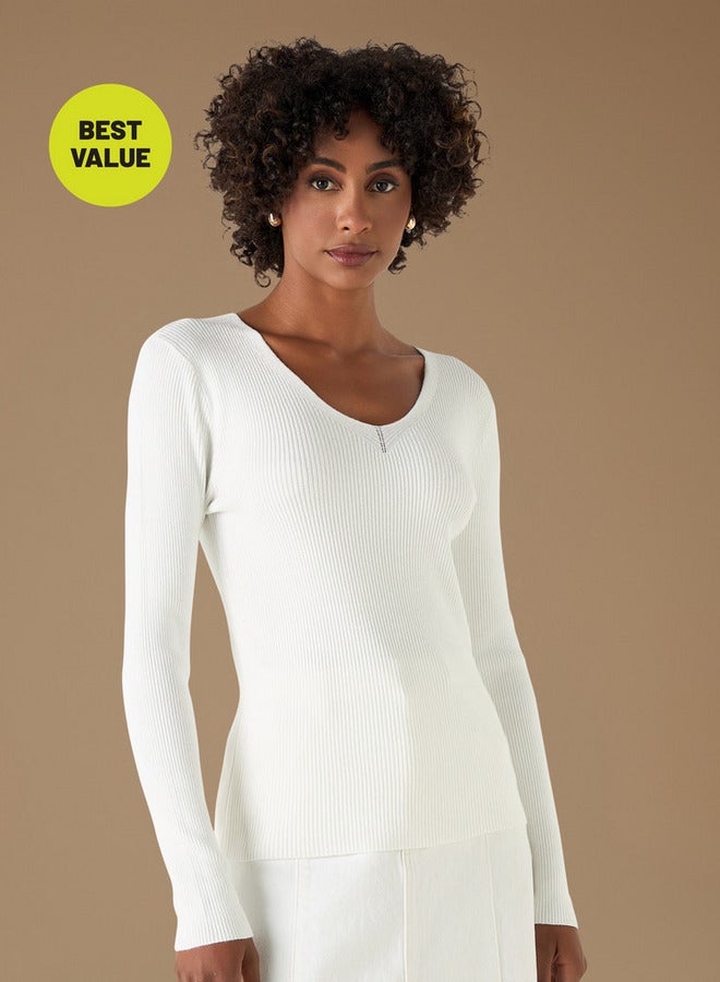 تواكستريمز كنزة بياقة على شكل حرف  مضلعة بأكمام طويلة من - Image 1