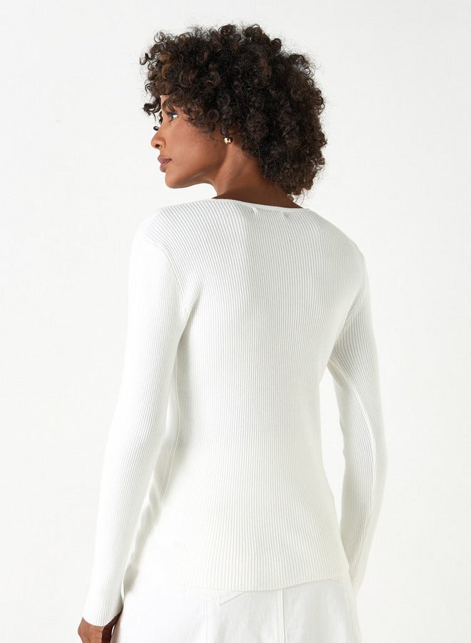 تواكستريمز كنزة بياقة على شكل حرف  مضلعة بأكمام طويلة من - Image 3