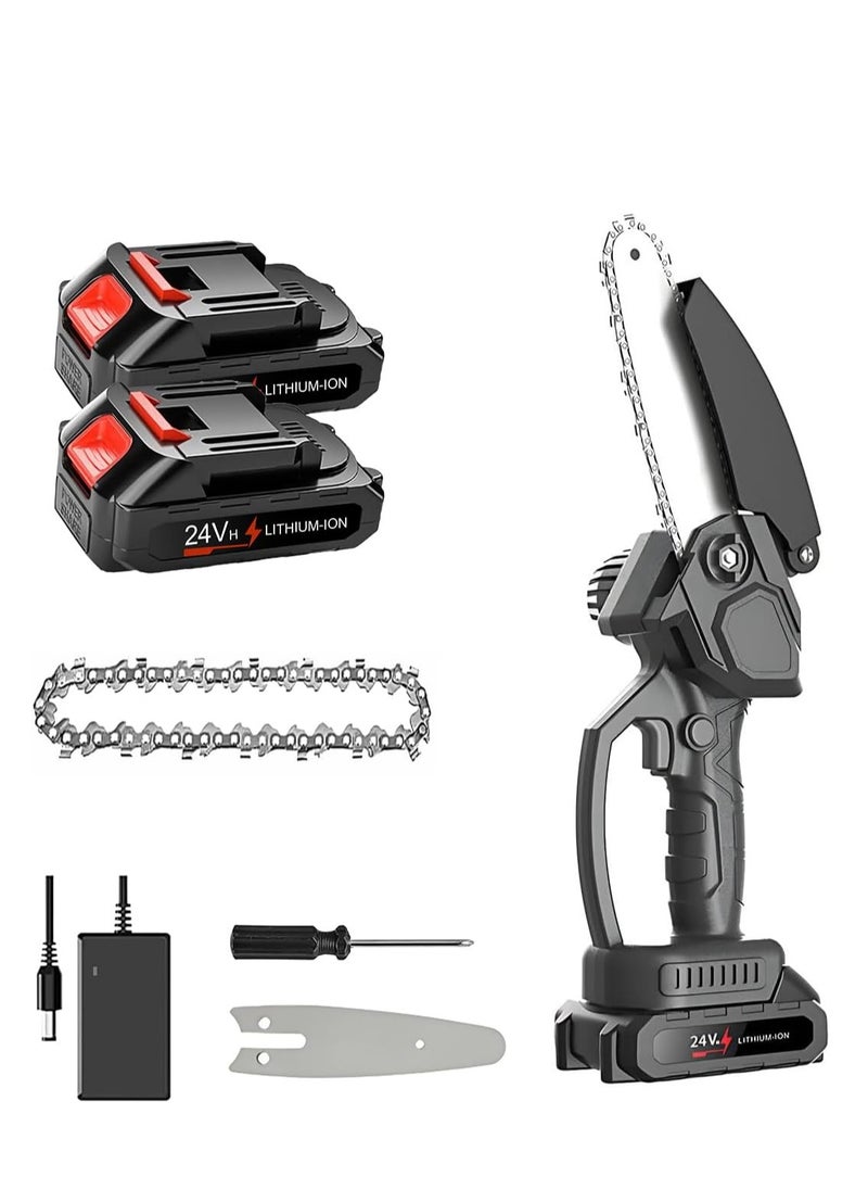 Chase Up Mini Chainsaw Cordless Chain Saw Electric Handheld 6 Inch Chain Saw with 2 * 24V Rechargeable Battery & Safety Lock for Tree Trimming Wood Cutting Household Garden Pruning Work 
