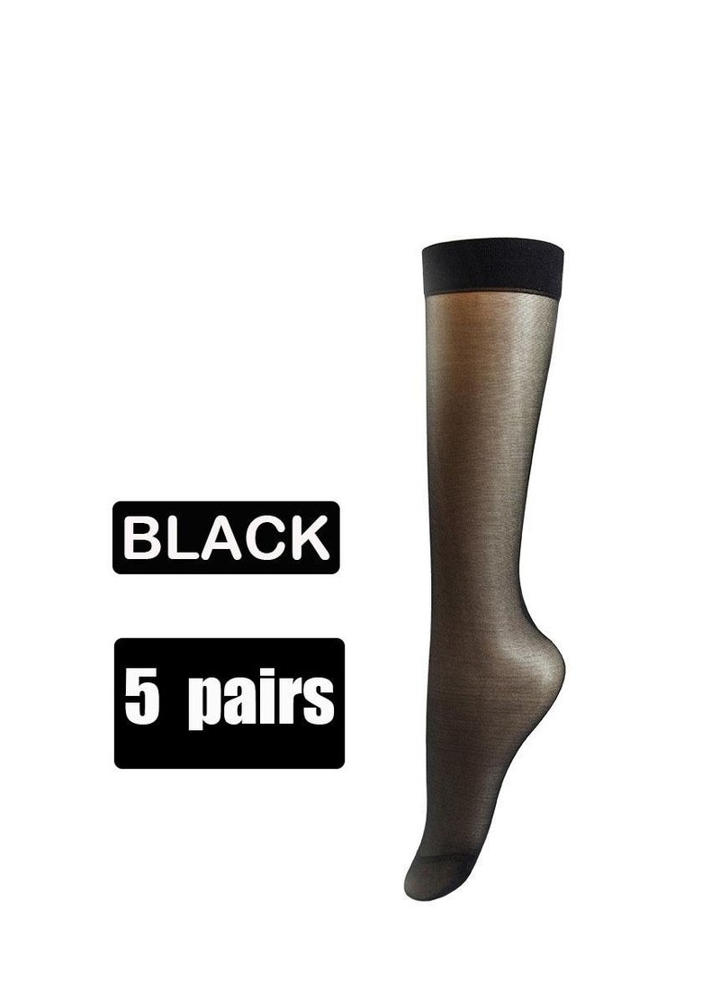 Women's Black Sheer Knee-Length Socks - Value Pack of 5 Pairs - Lightweight and Stylish Socks for Everyday Wear and Special Occasions - Image 1