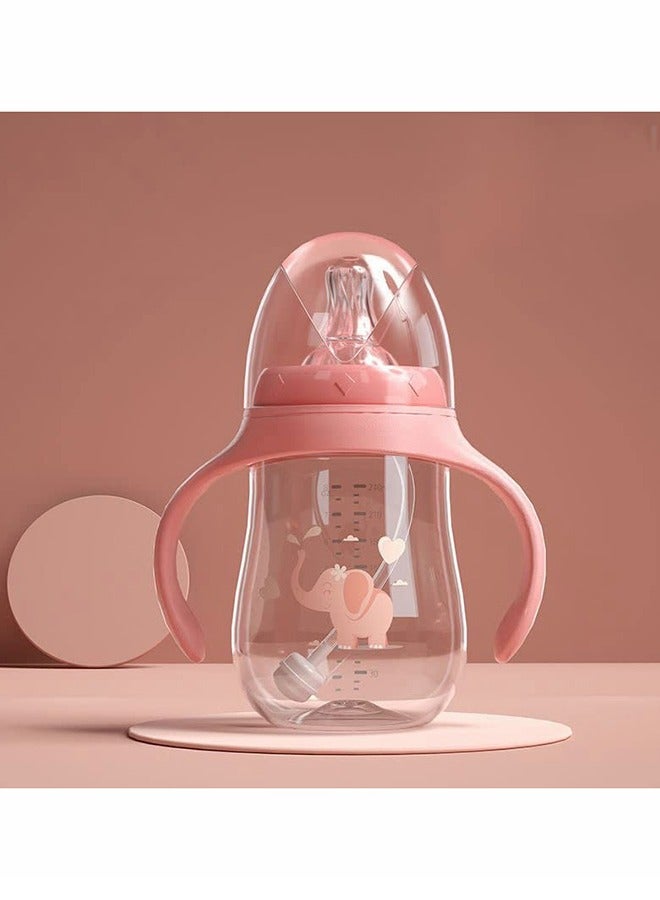 سيوسي كوب الشرب المقاوم للانسكاب مع مقابض ، زجاجة رضاعة 240 مل مع حلمة تدفق متوسط ، تصميم كرة الجاذبية 360 درجة مانعة للتسرب ، كوب انتقال لتعليم الطفل بمقبض مزدوج مضاد للسقوط 6+ أشهر (وردي) - Image 2