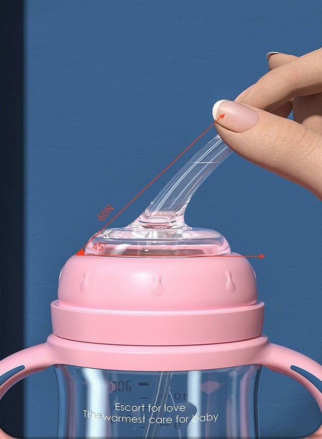 سيوسي كوب الشرب المقاوم للانسكاب مع مقابض ، زجاجة رضاعة 240 مل مع حلمة تدفق متوسط ، تصميم كرة الجاذبية 360 درجة مانعة للتسرب ، كوب انتقال لتعليم الطفل بمقبض مزدوج مضاد للسقوط 6+ أشهر (وردي) - Image 5