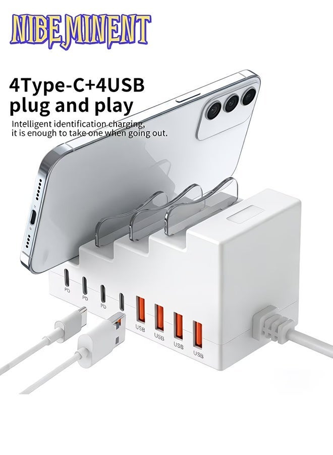 نيبمينينت محطة شحن USB ب8 منافذ مع حامل هاتف مدمج، مركز شحن مكتبي متعدد المنافذ بمنافذ PD و USB-A، محطة شحن رأسية بتصميم سلمي لأجهزة متعددة، شحن سريع عالمي للهواتف الذكية والأجهزة اللوحية وسماعات الأذن - Image 1