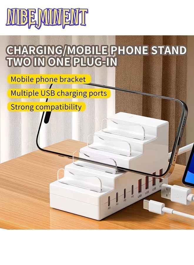 نيبمينينت محطة شحن USB ب8 منافذ مع حامل هاتف مدمج، مركز شحن مكتبي متعدد المنافذ بمنافذ PD و USB-A، محطة شحن رأسية بتصميم سلمي لأجهزة متعددة، شحن سريع عالمي للهواتف الذكية والأجهزة اللوحية وسماعات الأذن - Image 2