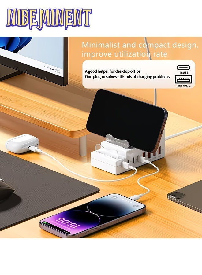 نيبمينينت محطة شحن USB ب8 منافذ مع حامل هاتف مدمج، مركز شحن مكتبي متعدد المنافذ بمنافذ PD و USB-A، محطة شحن رأسية بتصميم سلمي لأجهزة متعددة، شحن سريع عالمي للهواتف الذكية والأجهزة اللوحية وسماعات الأذن - Image 3