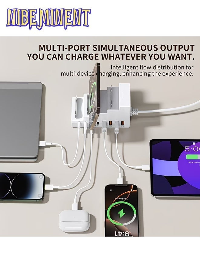 نيبمينينت محطة شحن USB ب8 منافذ مع حامل هاتف مدمج، مركز شحن مكتبي متعدد المنافذ بمنافذ PD و USB-A، محطة شحن رأسية بتصميم سلمي لأجهزة متعددة، شحن سريع عالمي للهواتف الذكية والأجهزة اللوحية وسماعات الأذن - Image 4