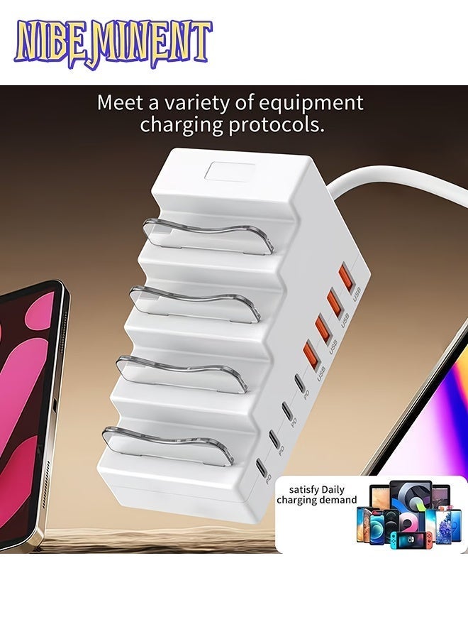 نيبمينينت محطة شحن USB ب8 منافذ مع حامل هاتف مدمج، مركز شحن مكتبي متعدد المنافذ بمنافذ PD و USB-A، محطة شحن رأسية بتصميم سلمي لأجهزة متعددة، شحن سريع عالمي للهواتف الذكية والأجهزة اللوحية وسماعات الأذن - Image 5