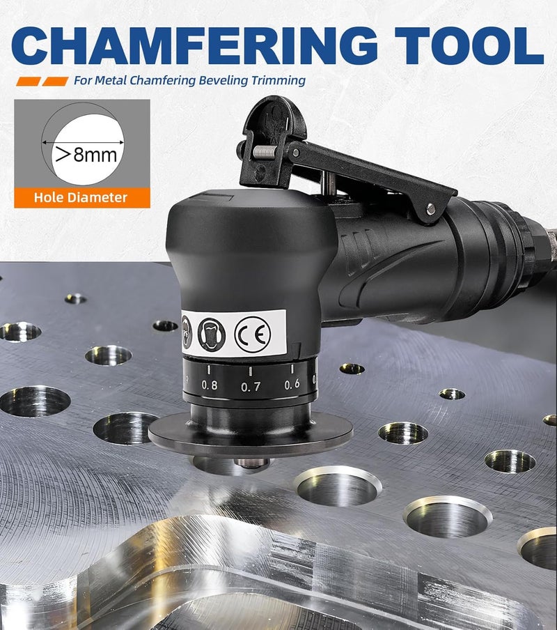 SI FANG Portable Pneumatic Chamfering Tool Deburring-Trimming - 45 Degree Ultra Light Handheld Linear Air Beveling Tool for Metal, Mini Chamfering Machine Arc Edge Beveler Kit with Precision Blade Inserts - Image 3
