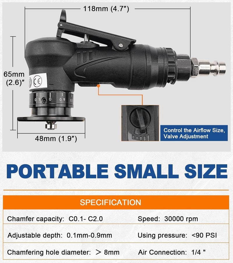 SI FANG Portable Pneumatic Chamfering Tool Deburring-Trimming - 45 Degree Ultra Light Handheld Linear Air Beveling Tool for Metal, Mini Chamfering Machine Arc Edge Beveler Kit with Precision Blade Inserts - Image 2