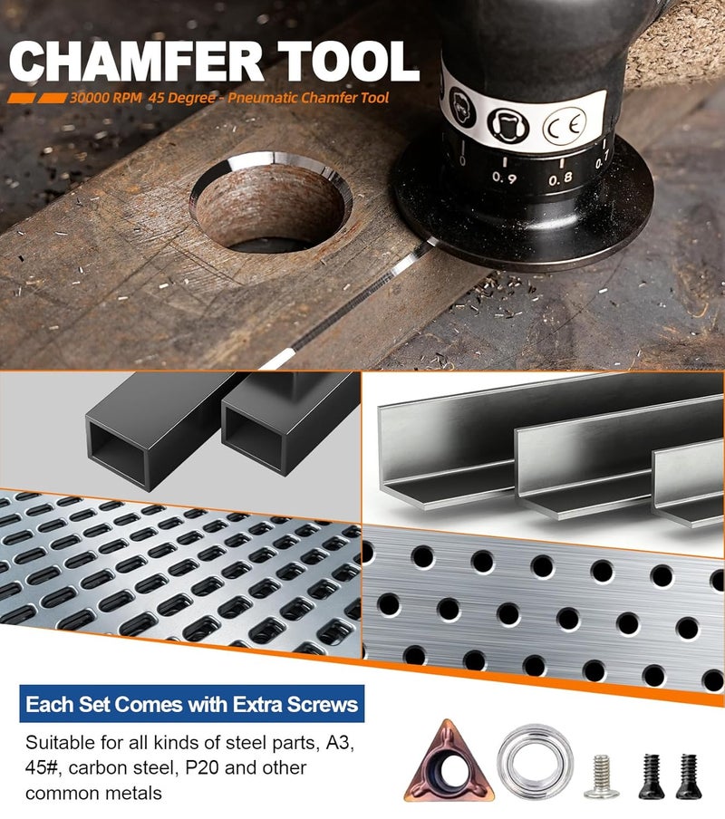 SI FANG Portable Pneumatic Chamfering Tool Deburring-Trimming - 45 Degree Ultra Light Handheld Linear Air Beveling Tool for Metal, Mini Chamfering Machine Arc Edge Beveler Kit with Precision Blade Inserts - Image 4