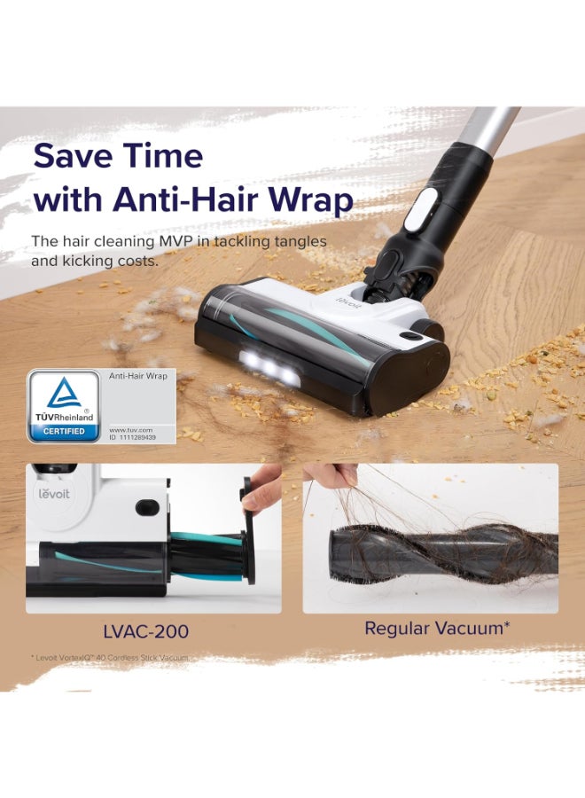 LEVOIT LVAC-200 Cordless Vacuum Cleaner with Anti Hair Wrap, Pet Hair Nozzle, Up to 50 Mins, 4 in 1 Vacuum Cleaner with over 99.9% Filtration Performance 180 W LSV-V201-WUK-V2 White/Black - Image 2