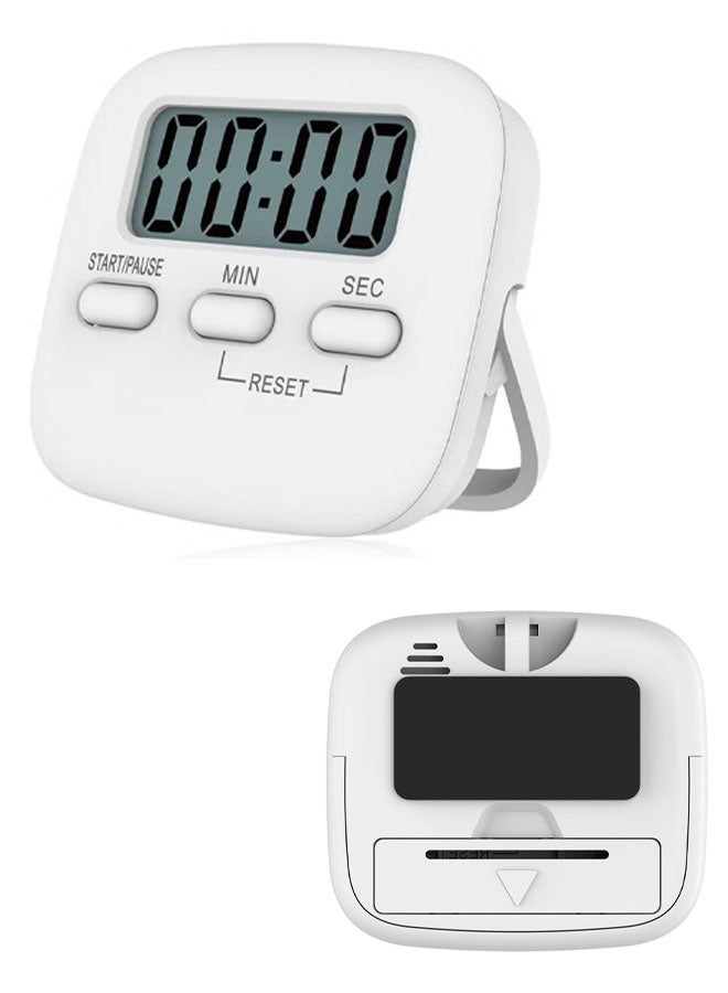 مؤقت مربع صغير رقمي للمطبخ، مؤقت عد تنازلي مغناطيسي للطبخ، ساعة توقيت رقمية مع منبه عالٍ للتمارين الرياضية والخبز (أبيض) - Image 1